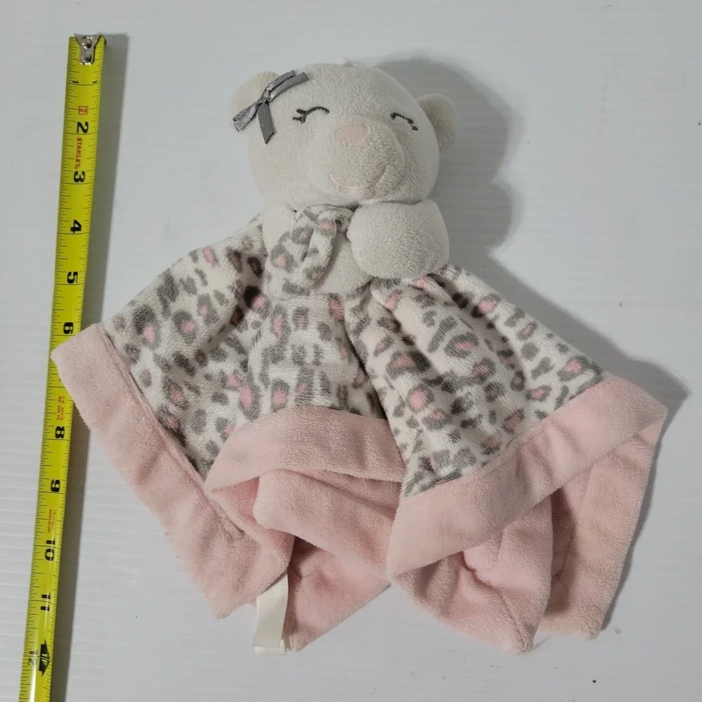 Carters Pink Leopard Cat Bear Lovey Security Blanket Plush Animal Print Grey